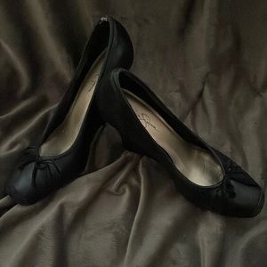 Black square toe wedges size 10